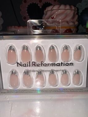 Nail Reformation Nude Pink Nails with Silver Tips